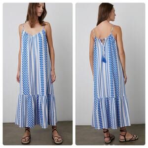 Velvet by Graham & Spencer Dinae Jacquard Maxi Dres in White & Colbot Blue
